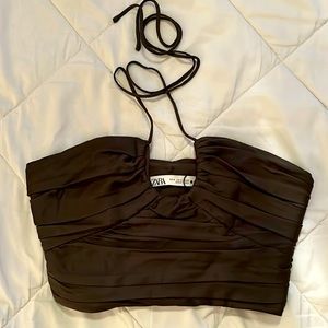 Zara Women’s Halter top, Army green/brown…Size Small